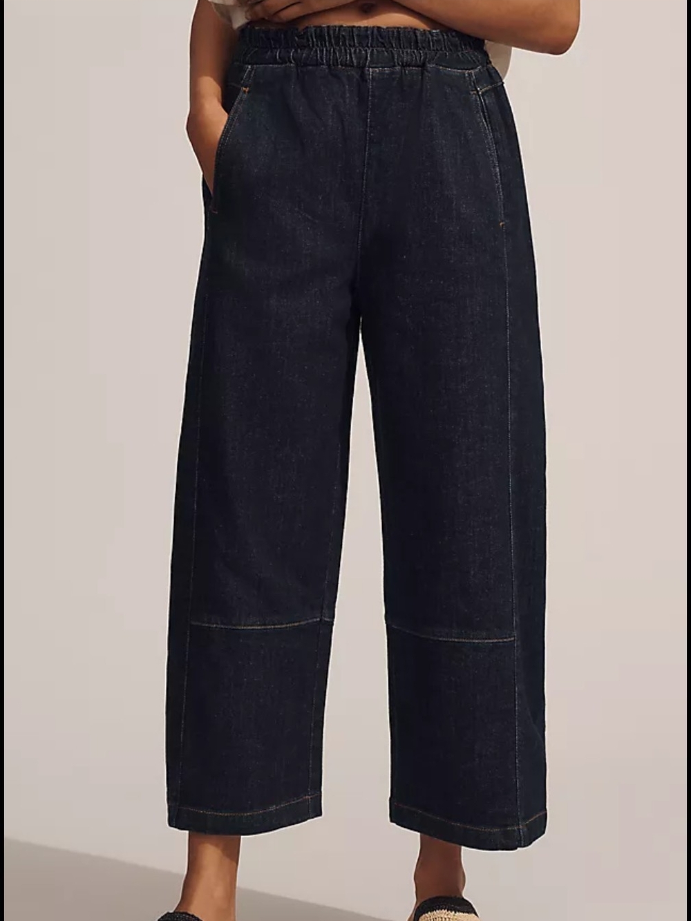 Pilcro Dark Blue Wide-Leg Cropped Jeans